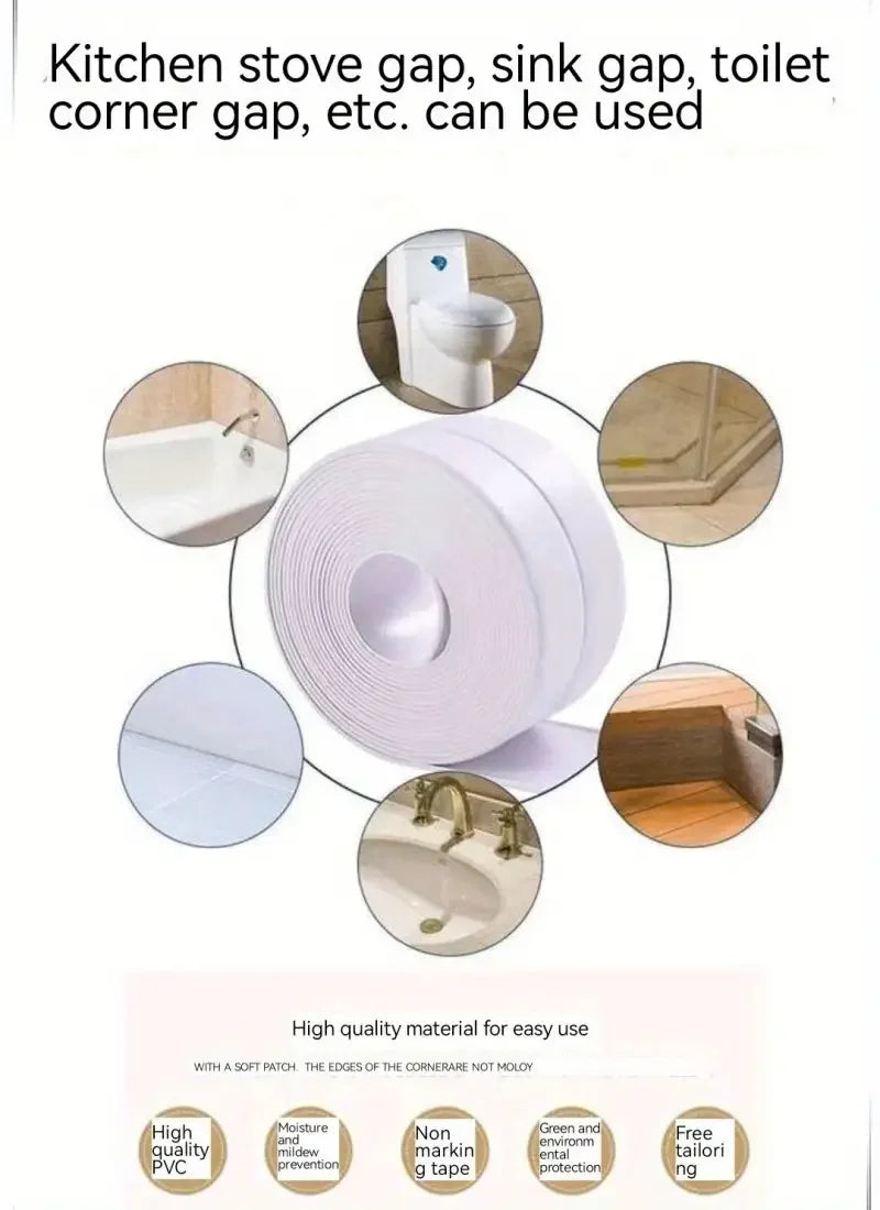 PVC Sealing Strip Tape Bathroom Bath Toilet Caulk Tape Self Adhesive Waterproof Mildew Proof Tapes For Kitchen Sink Wall Corner