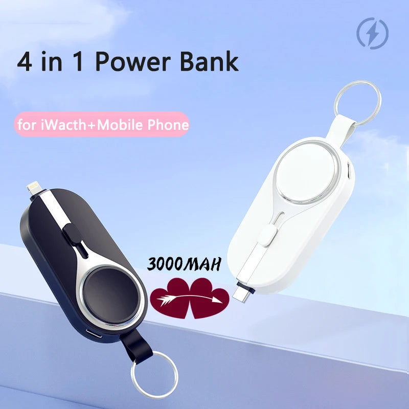 Mini Solar Power Bank 3000mAh Wireless Charger for Apple Watch 8 7 6 5 External Battery Charger for iPhone Samsung Huawei Xiaomi