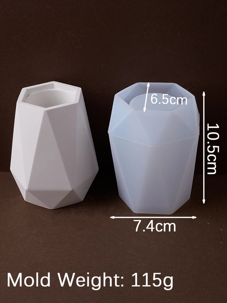 Geometric Hexagonal Jar Silicone Mold DIY Plaster Concrete Casting Pen Holder Vase Jewelry Storage Mold Craft Making Home Decor