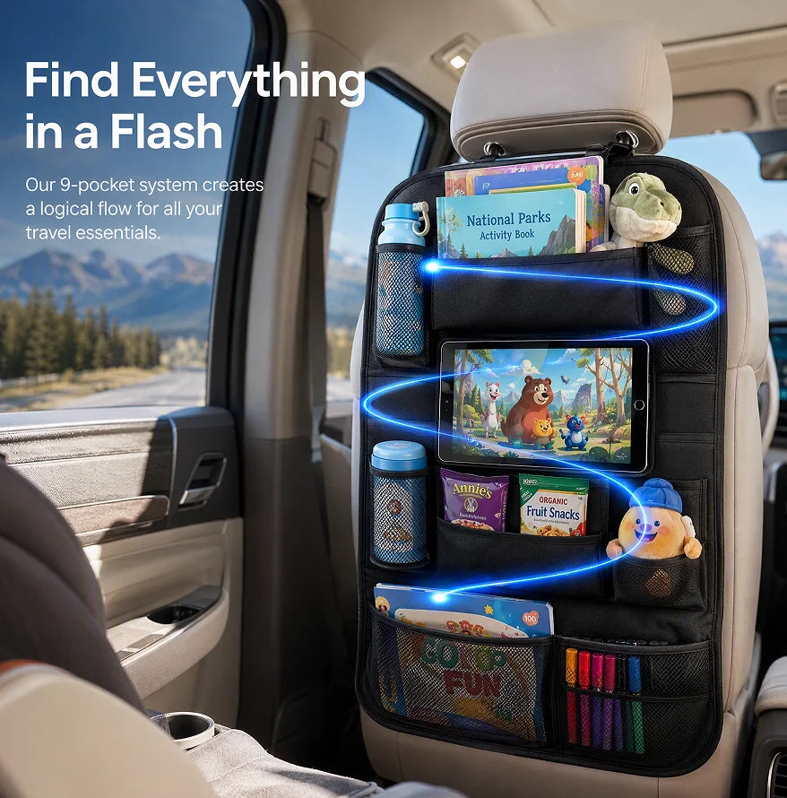 Car Back Seat Storage Bag (with Touch Screen Tablet Holder)