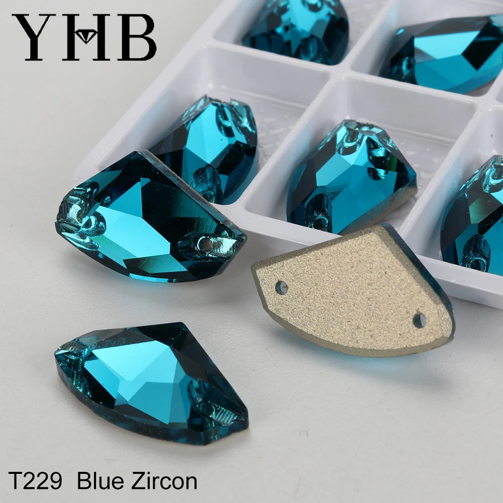 YHB Top Quality Galactic Axe Glass Crystal AB Moonlight Sewing Stones Flatback Sew on Rhinestones For Garment Clothes Bags