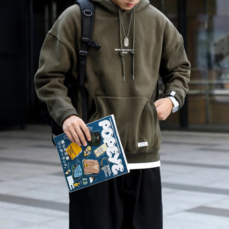 Japanese Streetwear High Quality Hip Hop Thin Fleece Hoodie Men Clothing Harajuku Casual Sweatshirt Korean Couple Pullover Male
