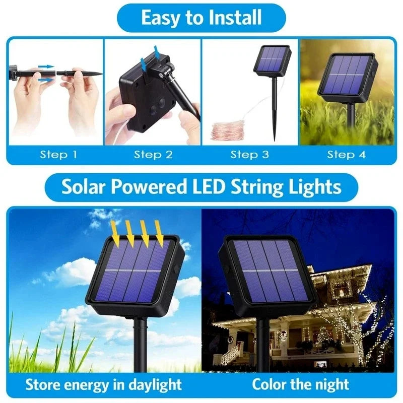 7m/12m/22m/32m LED Solar Light Outdoor Garden Fairy String Light