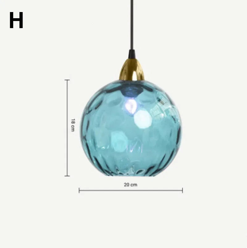 Modern Colored Glass Ball Lustre Pendant Lights Nordic Water Grain Restaurant Kitchen Hanging Light Fixture Bedroom Bedside Lamp