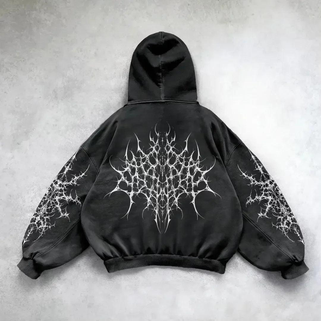 Divin Vintage Fashion Embroidery Zip Up Hoodies Y2k New Harajuku Hip Hop Coat Loose Hooded Sweatshirt Men And Women Streetwear