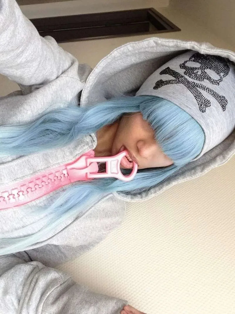 American fashion trend solid color oversized hoodie women's Y2K street Harajuku loose oversized zipper multi pocket hoodie