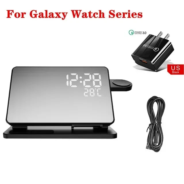 3 in 1 Wireless Charger For Apple Samsung Galaxy Watch 6 5 Pro S24 S23 S22 Fast Charging Station Alarm Clock Phone Charger Stand