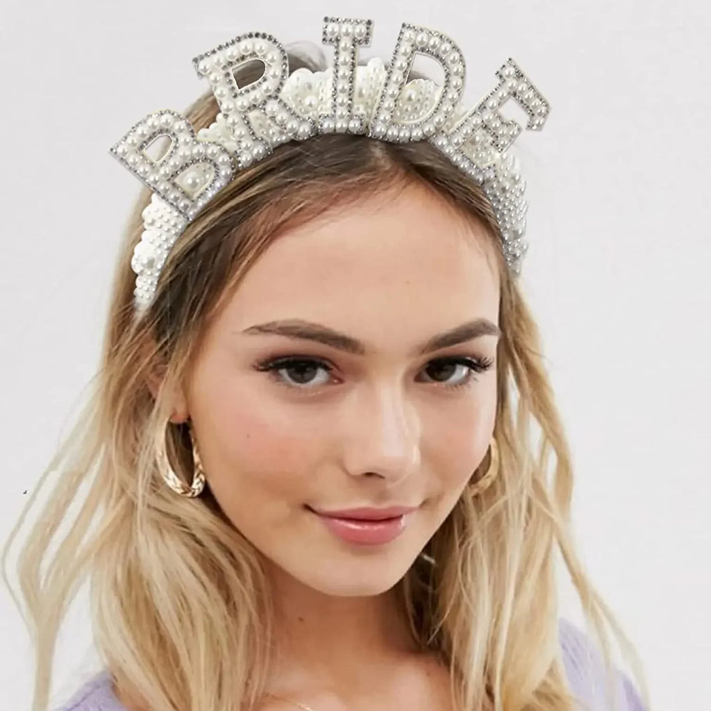Bride to Be Pearl Crown Headband Bach Bachelorette Hen