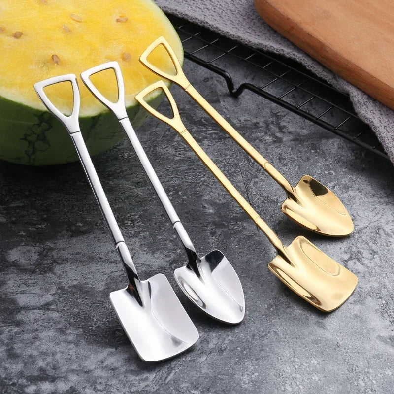 20/2x Stainless Steel Shovel Spoons Gold Silver Mini Coffee