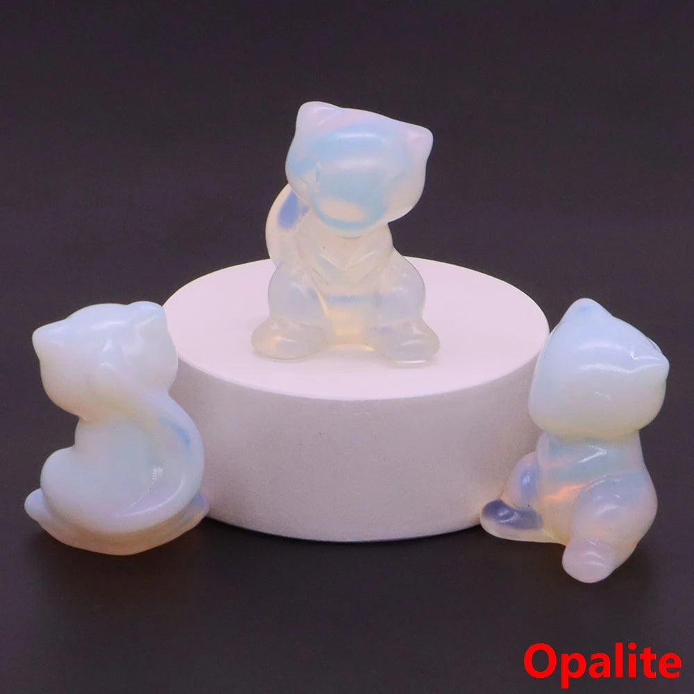 30mm Cartoon Alien Cat Statue Natural Healing Crystals Stone Carving Cute Animal Figurine Crafts Home Decor Ornament Kids Gifts
