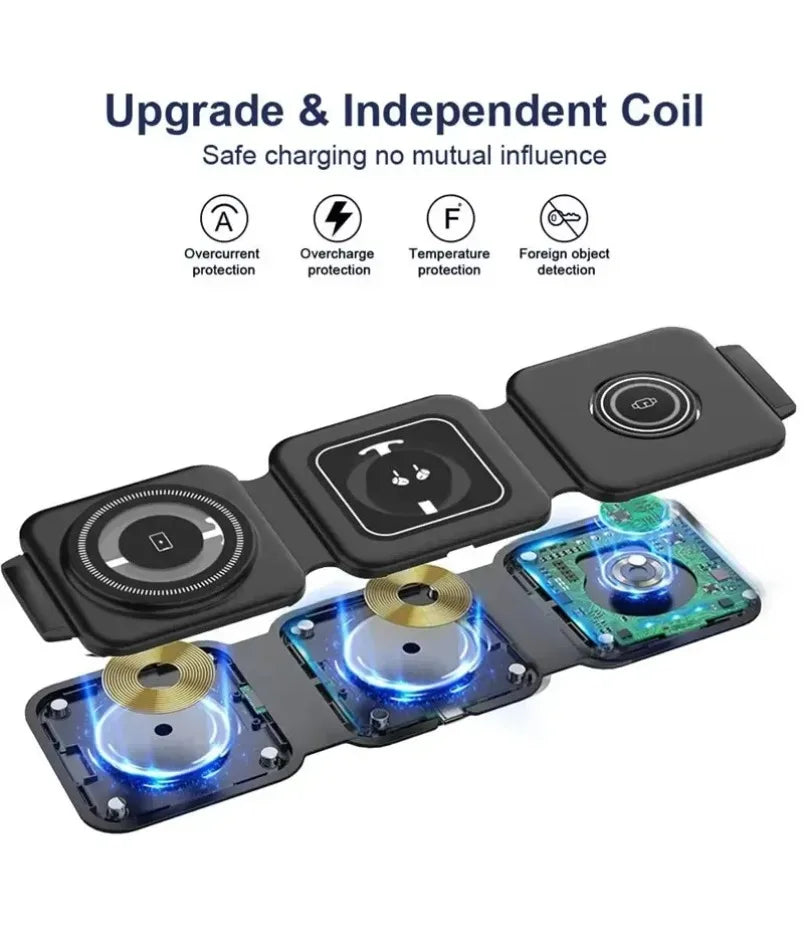 3 In 1 Magnetic Wireless Charger 30W Fast Charging Station Pad Foldable Phone Chargers Stand for iPhone 16-12 IWatch 8 7