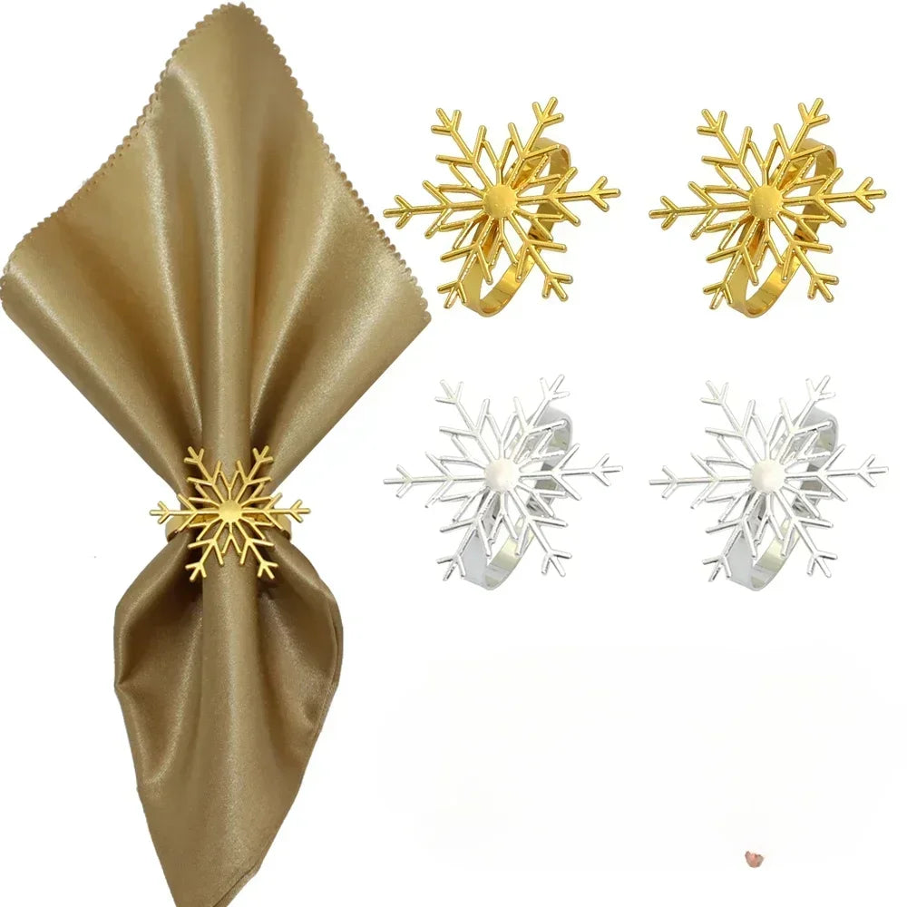 6Pc Silver/Gold Snowflake Napkin Rings Dinner Napkin Rings Holder for Christmas Holiday New Year Wedding Party Table Decoration