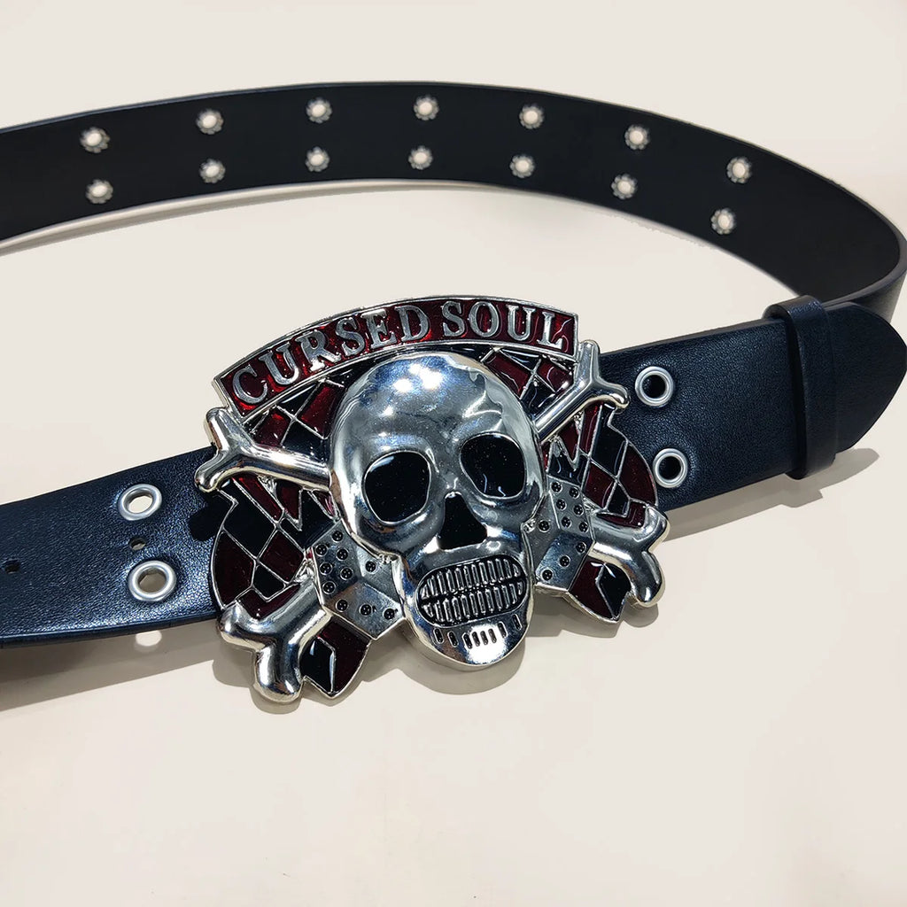 Women's Punk Skull Belt Harajuku Gothic Y2K Eyelet Skeleton Head