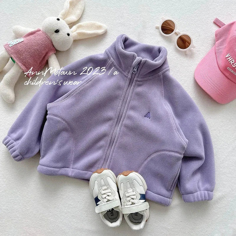 Children's Polar Fleece Suit Zipper Tracksuit Set for Boy Girl Baby Clothes Fall Winter Insulated Sweatshirt Pants Sportwear