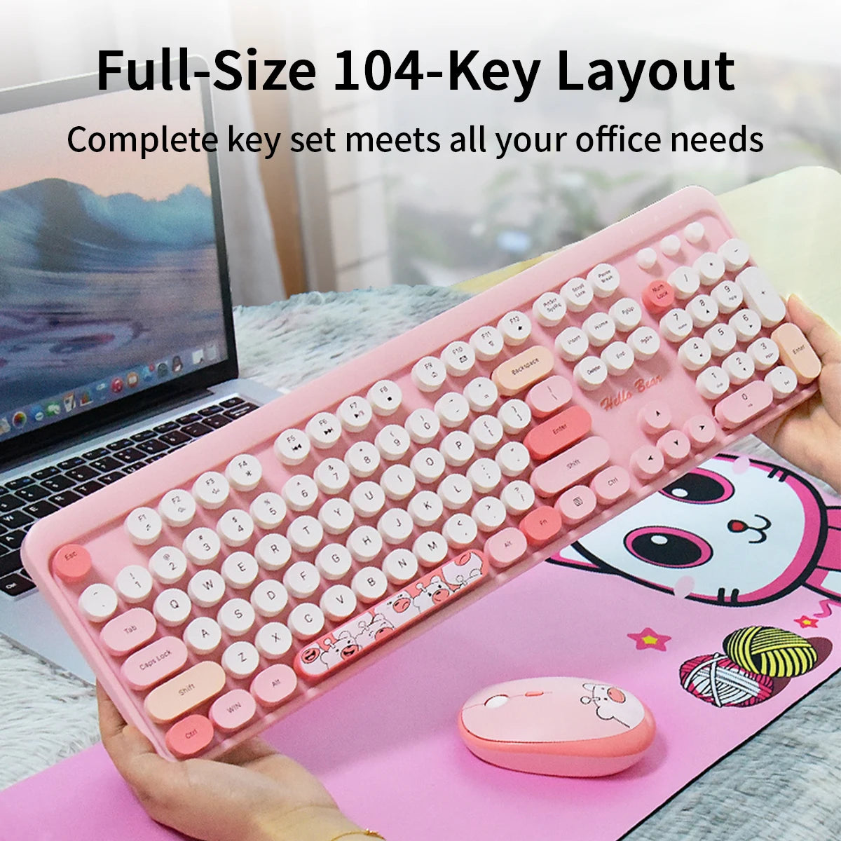 GEEZER Cute Bear Wireless Keyboard Mouse Combo