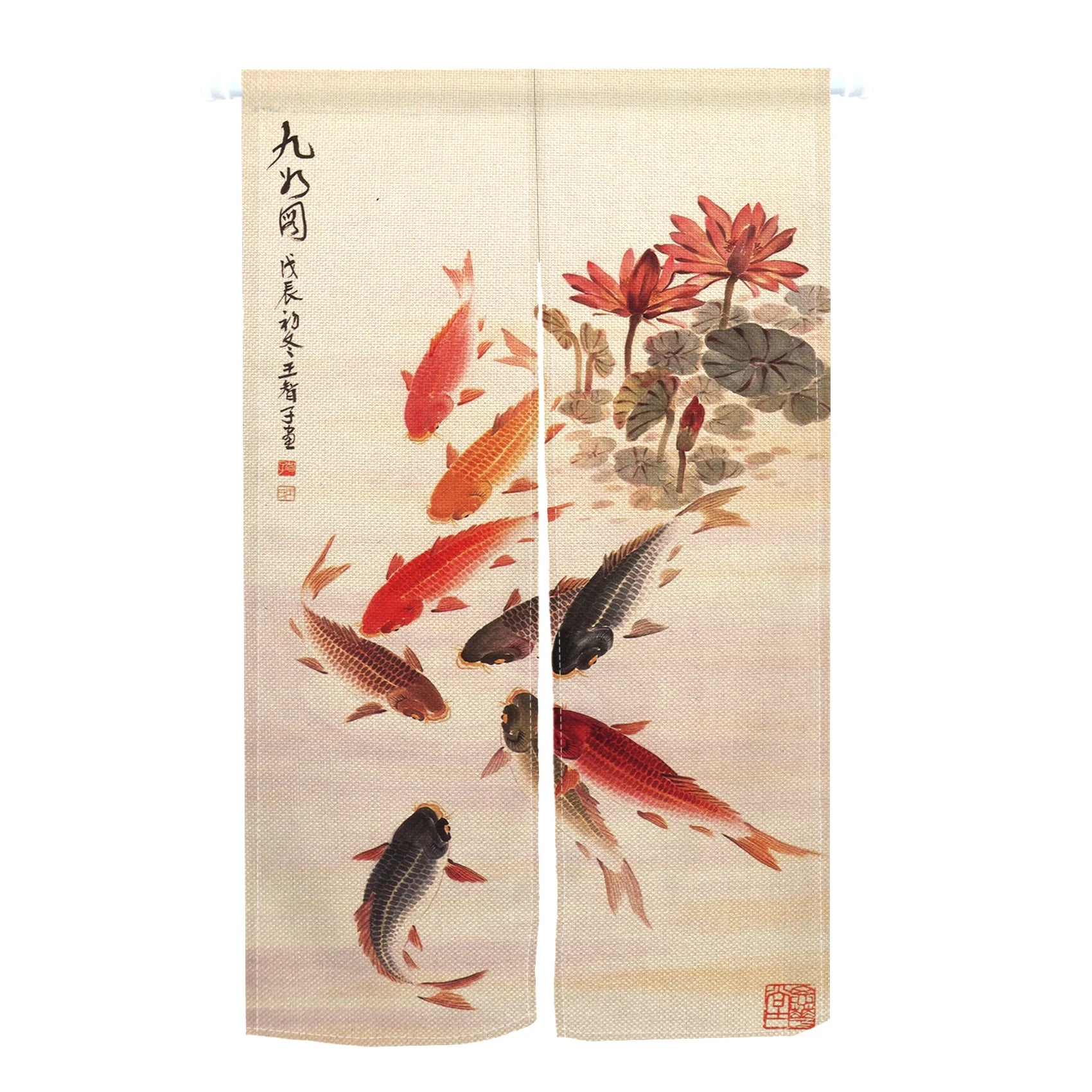 Japanese Koi Fish Door Curtain Fengshui Kitchen Bedroom Linen Doorway Curtain Entrance Hanging Half Curtain Partition Curtain