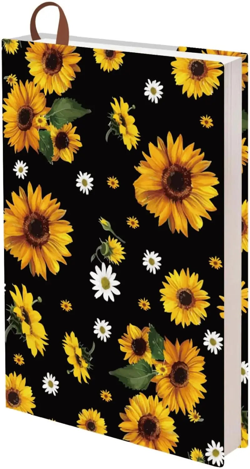 A5 Sunflower Jumbo Fabric Book Sleeve Covers Reusable Textbook Protective Book Sleeves for Hardcover 12.4x8.8Inch Books Label