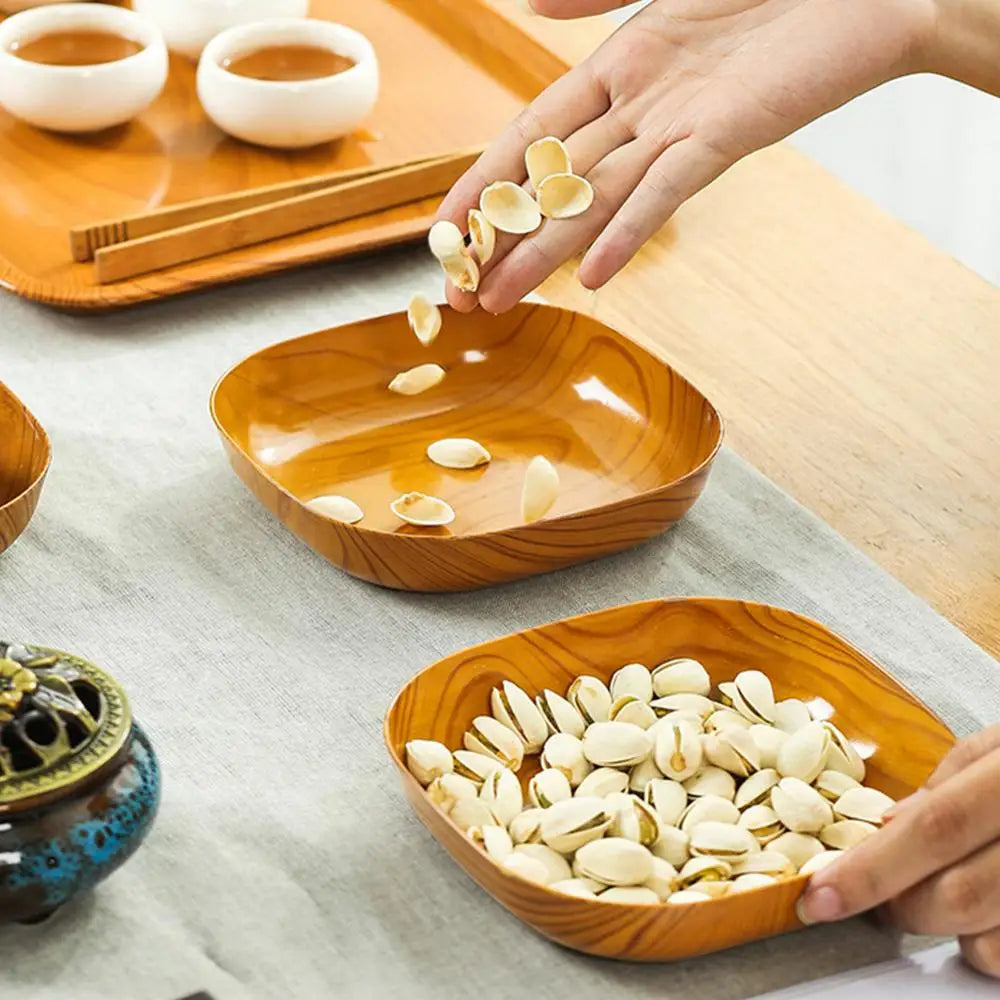Japanese-style Plastic Dish Multifunctional Simple Imitation Wood Grain Bone