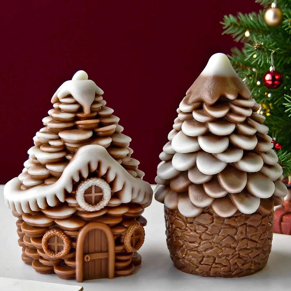3D Pine Cone Snows House Silicone Candle Mold DIY Handmade Christmas Ornaments Plaster Concrete Mold Xmas Craft Party Deco