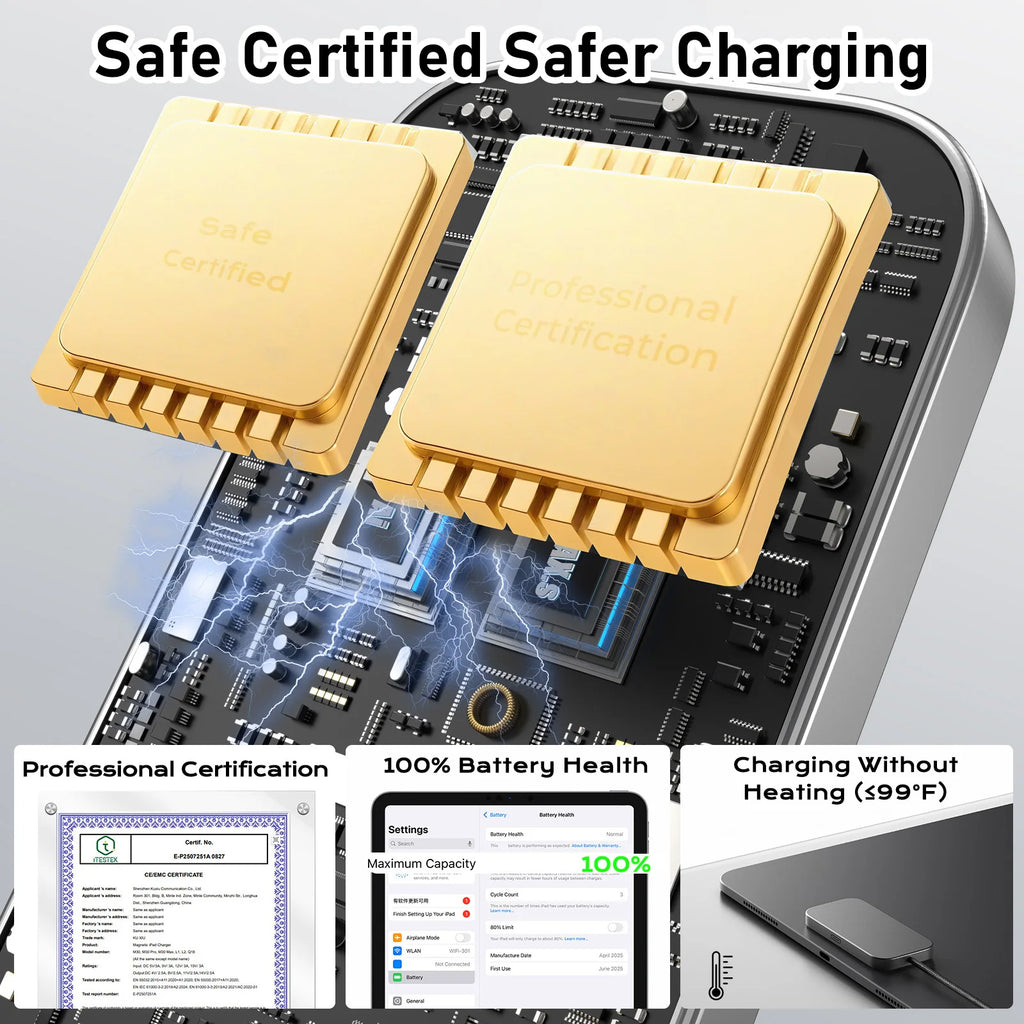 For iPad Pro Magnetic Wireless Charger Aluminum Alloy Fast Charging Smart Chargers With 2m Cord For iPad Pro 13"/11"/12.9"/10.9"