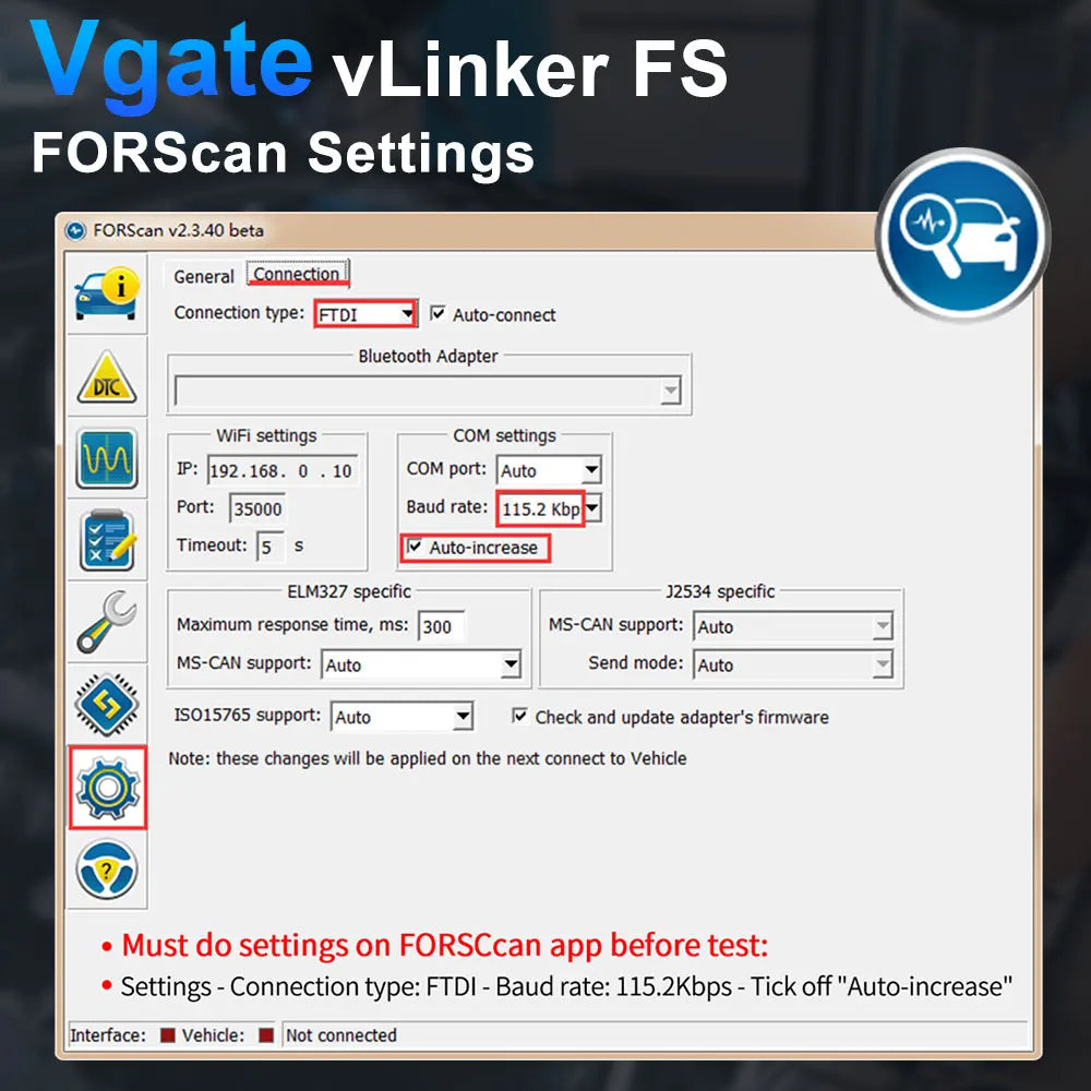 Vgate Vlinker FS Elm327 for Ford Forscan HS MS