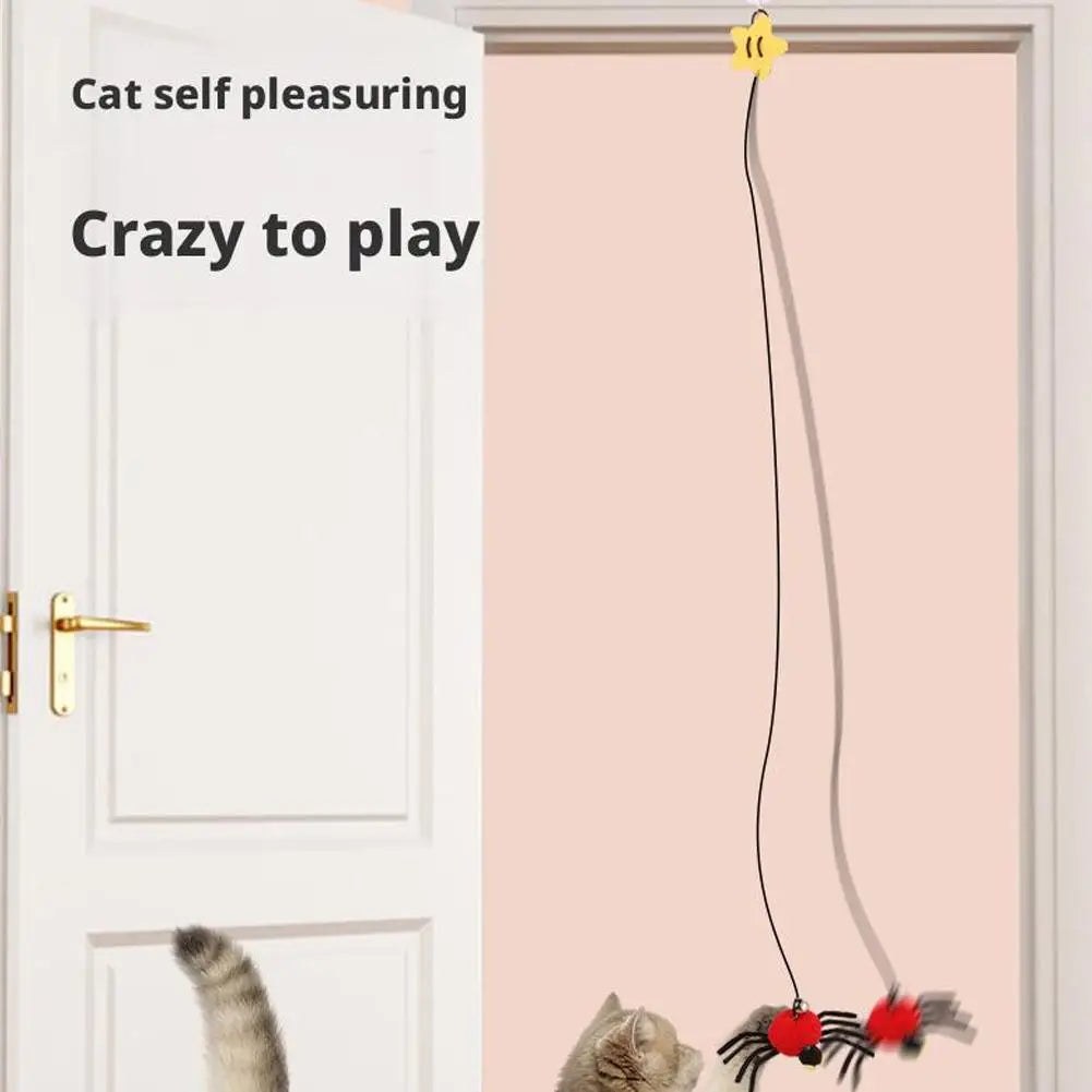 Cat Pet Toy Hanging Door To Relieve Depression Swinging Hanging Elastic Rope Feather Playing Stick Bell Spider for Pet Supplies
