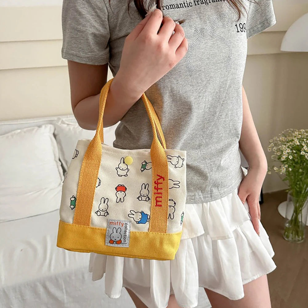 Kawaii Miffy Cute Handbag Cartoon Rabbit Canvas Embroidery Fashion Bento Multifunctional Storage Bag Girl Gift