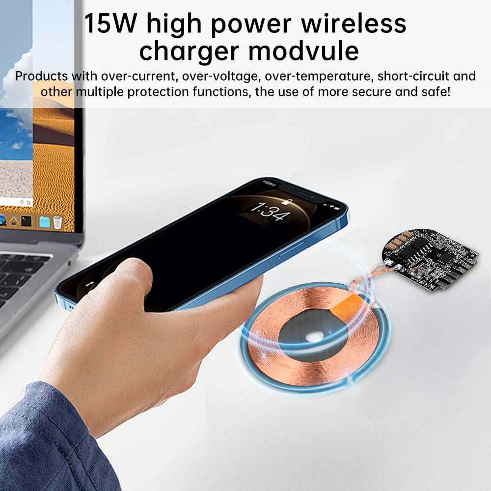 15W High Power Wireless Charger Module Wireless Charger Transmitter Module PCBA Board Coil Support Magnetic Pop-up Window