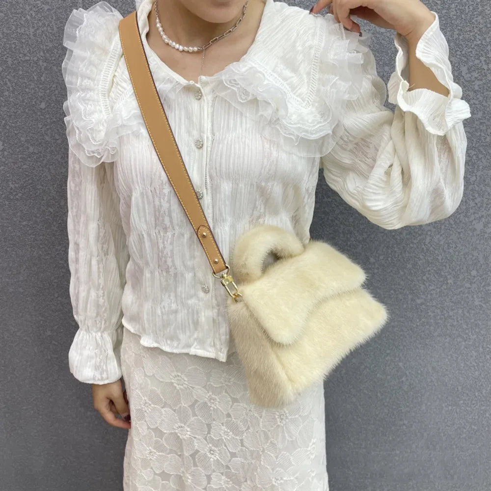 Mink Fur Small Bag for Woman Luxury Designers Handbag Women Black