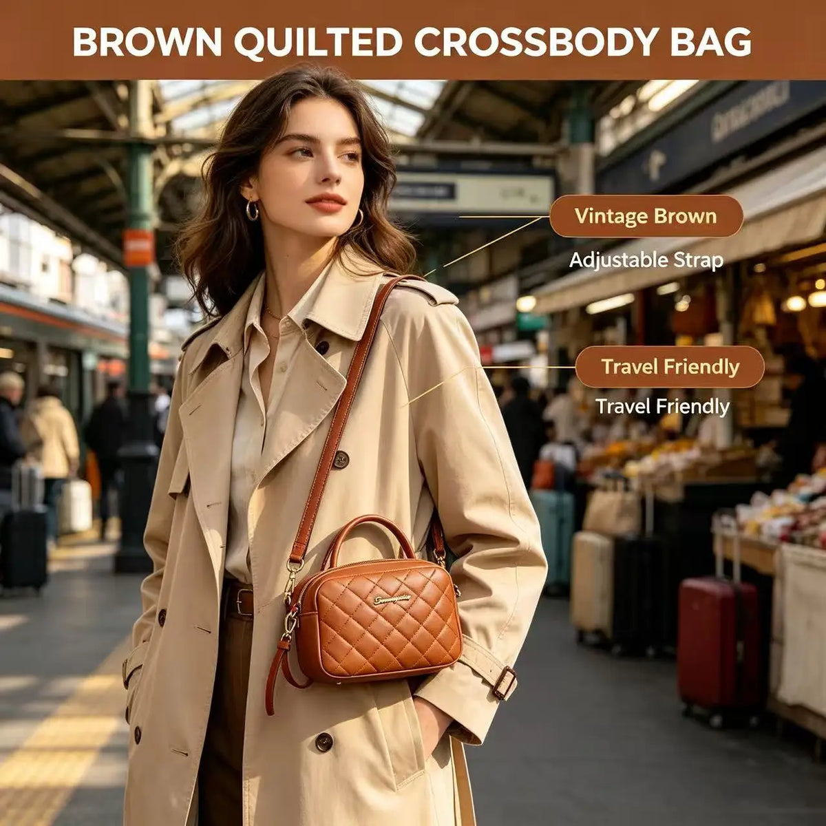 Women's Small Crossbody Bag Trend Diamond Grid embroidery Camera