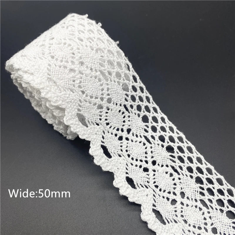 10mm-50mm 2yards White 100%Cotton Lace Ribbon For Apparel Sewing Fabric Trim Cotton Crocheted Lace Ribbon Handmade Accessories