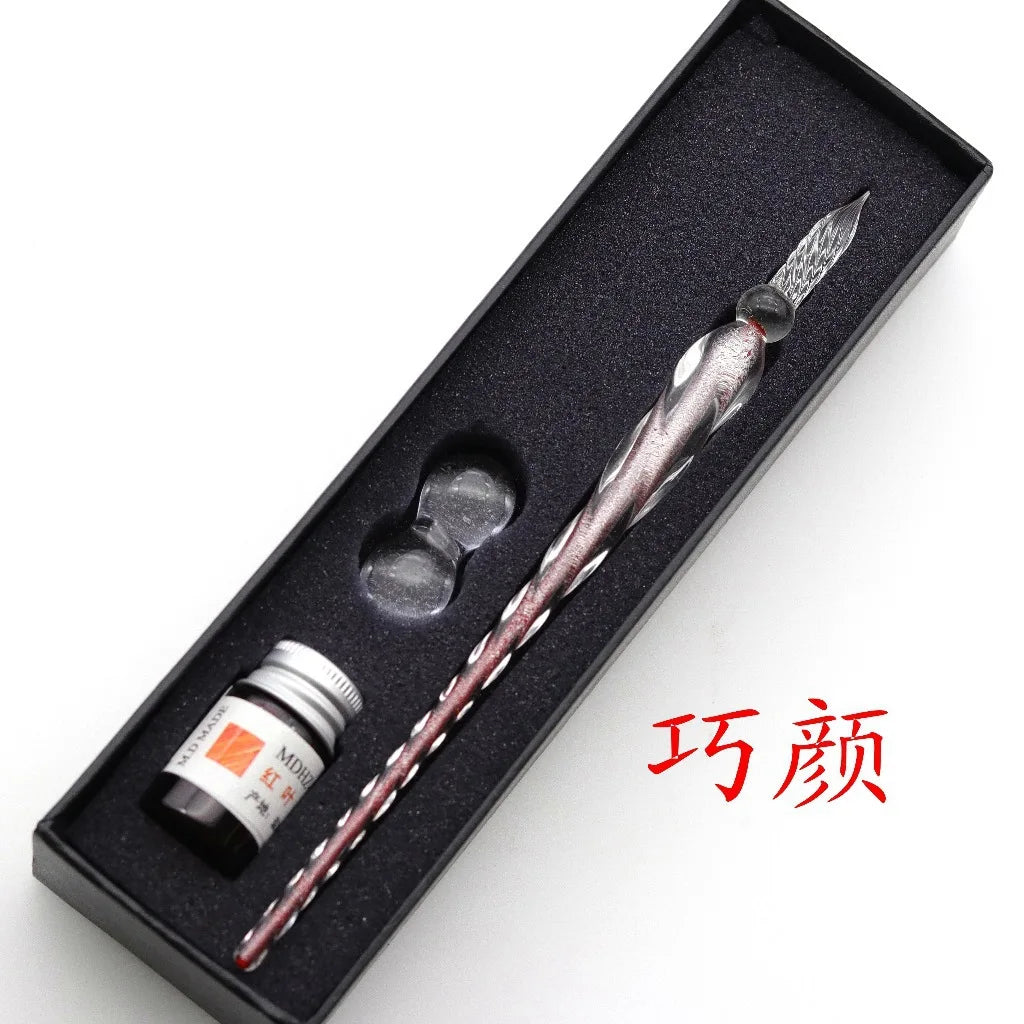 Crystal Glass Dipping Pen Gift Box Colorful Gold Powder