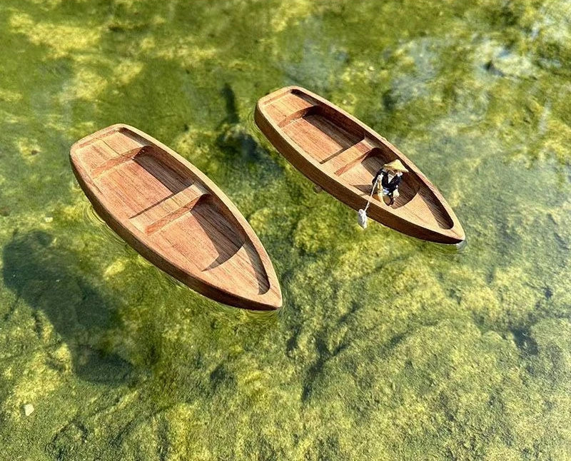 Handmade Wooden Boat Decoration Mini Floating Boat Model Landscaping Fishing Boat Fish Tank Pond Decoration Aquarium Accessories