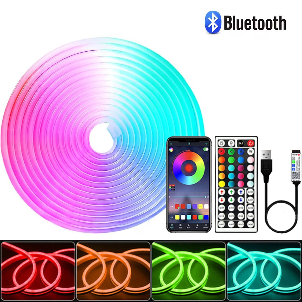 5V USB RGB Neon LED Strip Light 1M 2M 3M 4M 5M LED Neon Strip With App and 44key Remote Control For Home Decor Lights