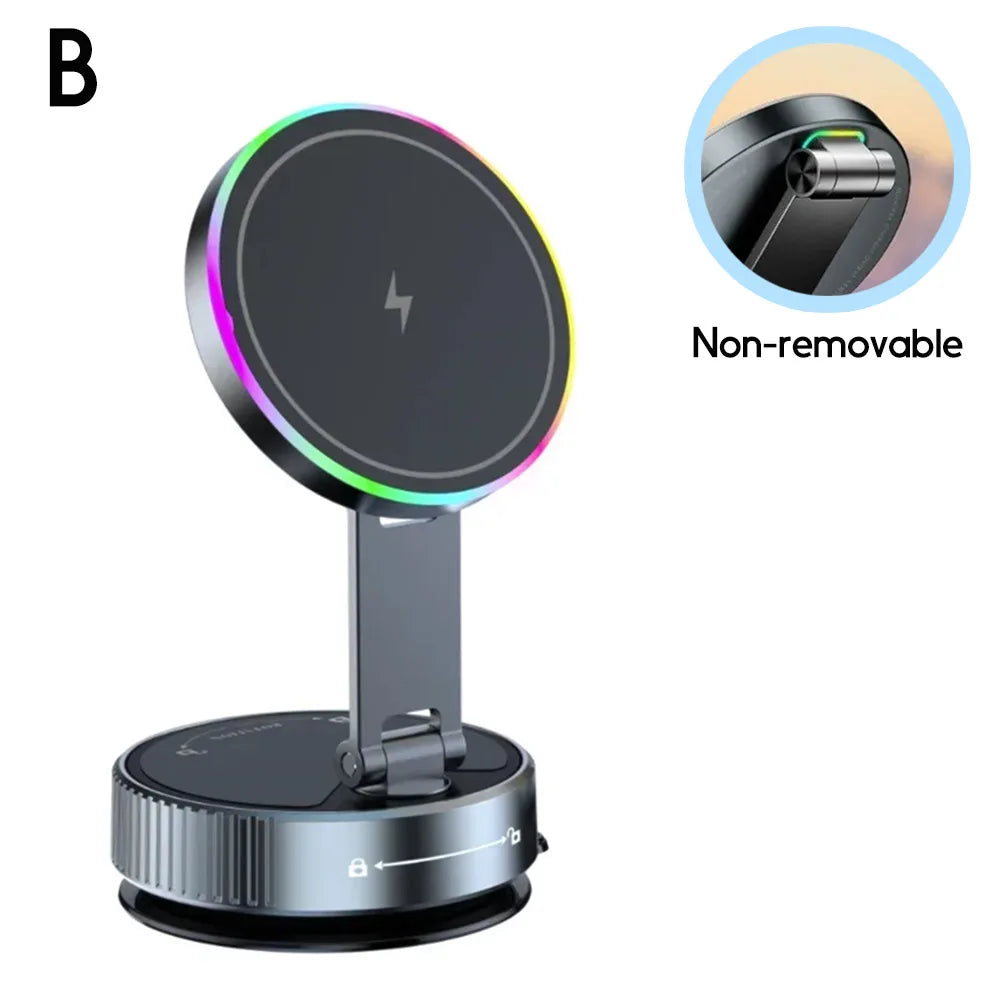15W Car Magnetic Wireless Charger Vacuum Bracket Phone Holder for Magsafe iPhone 17~12 Pro Max Fast Charging Suction Cup Station