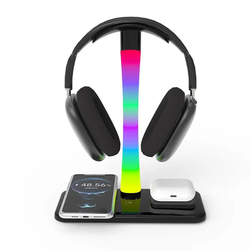 Wireless Charger Earphone Holder Colorful Atmosphere Light RGB Headset Stand Dream Color Lights With Type-c USB Ports Bracket