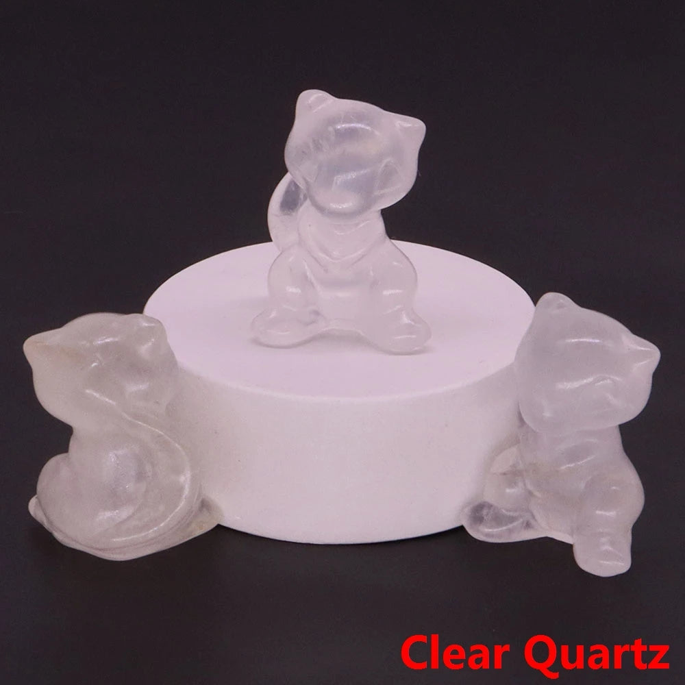 30mm Cartoon Alien Cat Statue Natural Healing Crystals Stone Carving Cute Animal Figurine Crafts Home Decor Ornament Kids Gifts