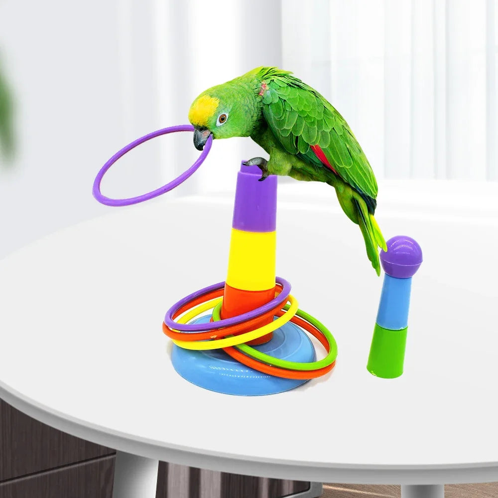 Parrot Bird Parrot Bite Chewing Toy Pet Bird Swing Ball Standing Toy Plastic Rings Training Intelligence Toy Ferrule Decor