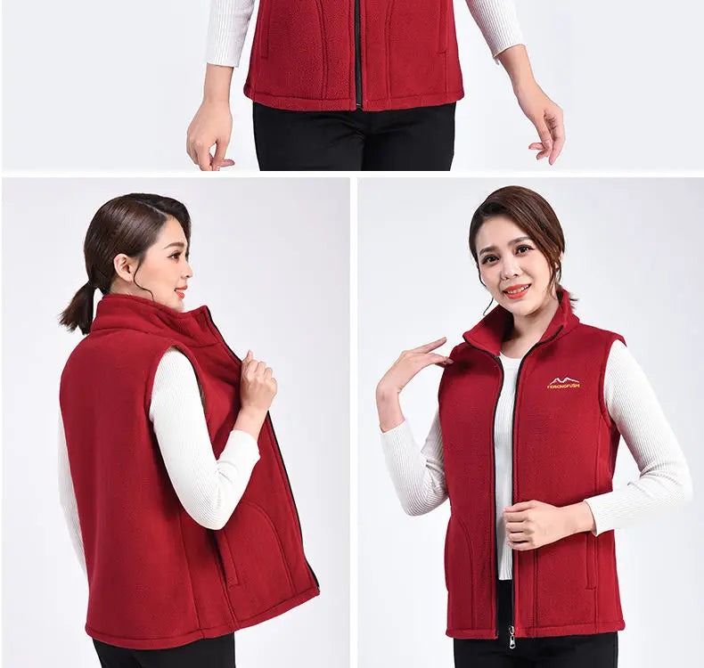 Autumn Winter Fleece Vest Women Stand Collar Zipper Sweatshirt Sleeveless Cardigan Warm Waistcoat Solid Tankcoat Women Clothing
