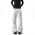 IEFB Men White‑Grey Washed Flare Jeans Embossed Pattern Rivet