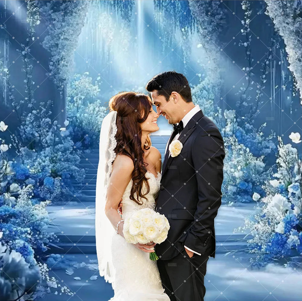 Blue Wedding Theme Party Decoration Backdrop Flower Butterfly