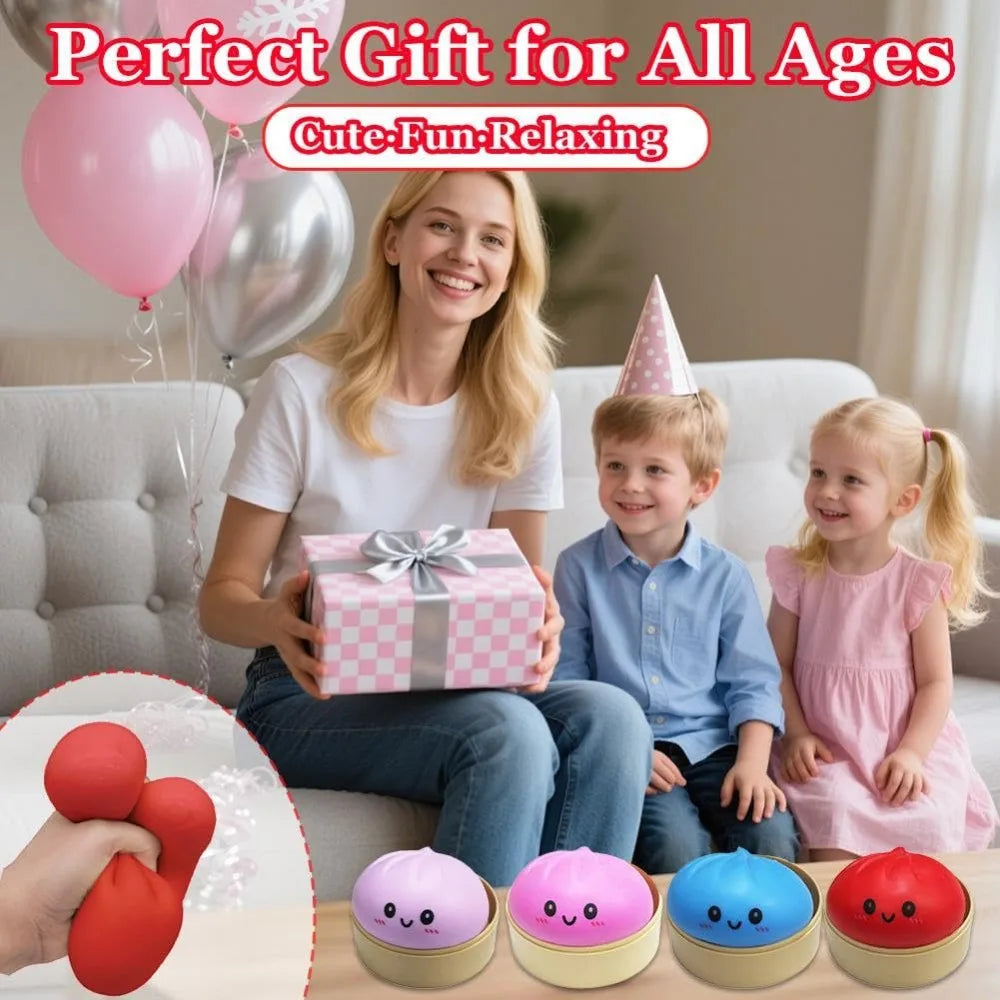 Simulation Food Dumpling Squishy Squeeze Ball Colorful Sensory Fidget Toy with Steamer for Stress Relief Home Desktop Decor Gift