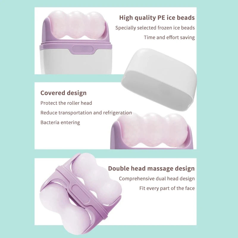 Double Head Ice Roller For Face Eye Puffiness Migraine Pain Relief Minor Injury Facial Cold Therapy Massage Roller Skin Care