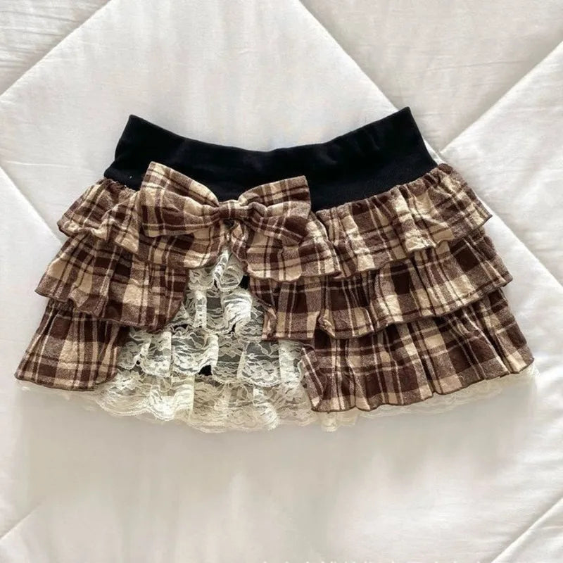 Y2K Sexy Low Waist Mini Skirt Women Leopard Print Lace Ruffle