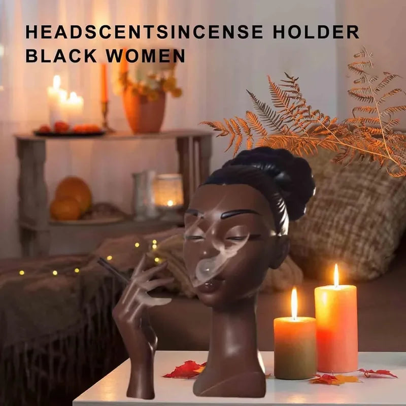 Headscents Head Incense Burner - Black Woman Resin Censer, Incense Stick Holder for Living Room  Headscents