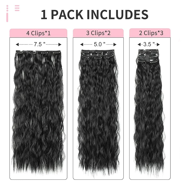 24Inch Synthetic Long Kinky Curly Clip-in Hair Extensions for