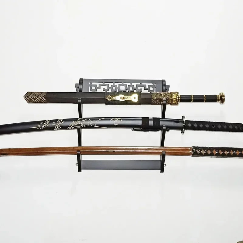 Wall Rapier Katana Shelf Support Wooden 4-Layers Wall Sword Stand Holder Display Real Size Japanese Katana Sabre Rack Decoration
