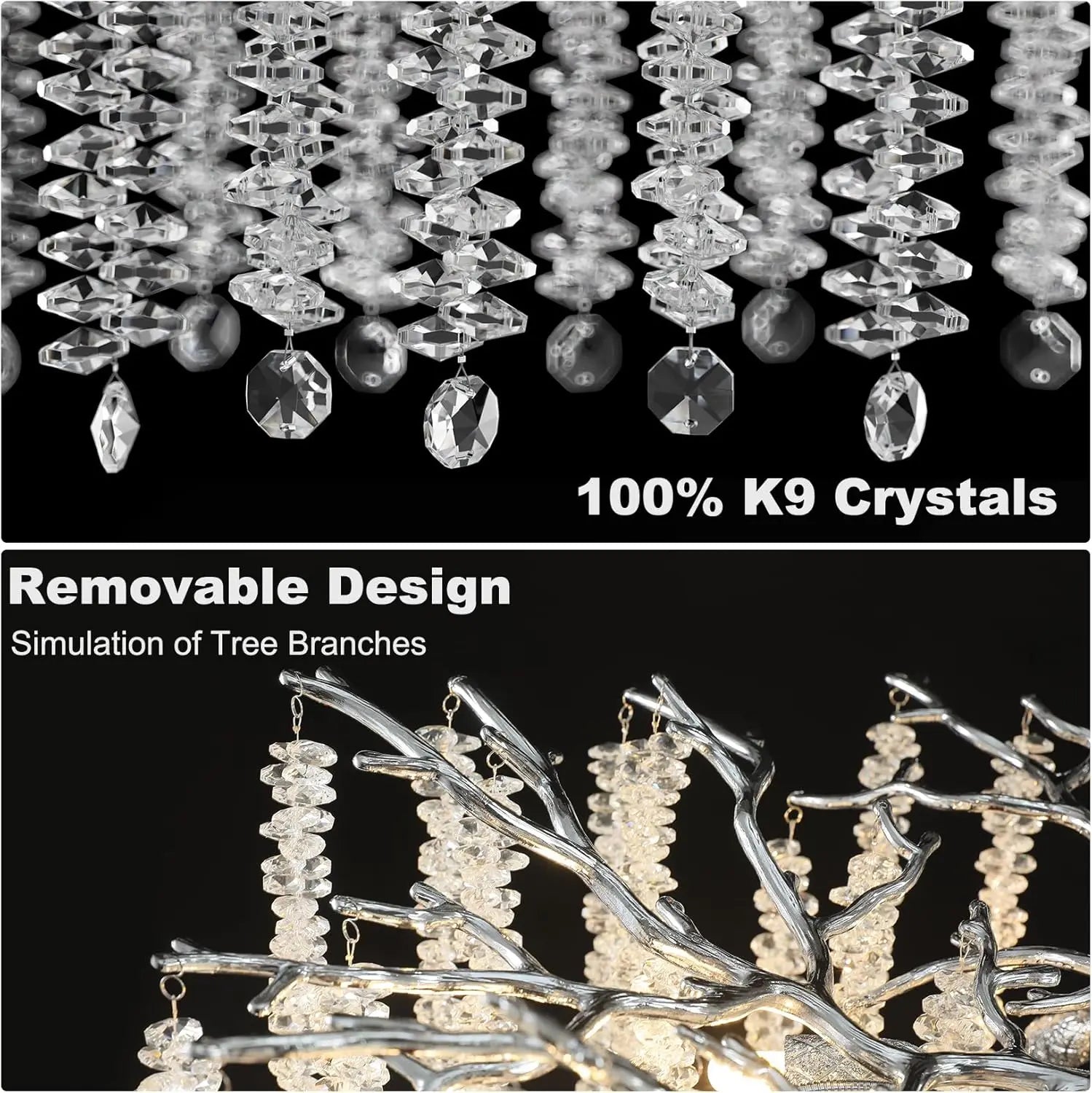 Artpad Luxury Round Crystal Chandelier Dining Room Bedroom Branch Crystal Hanging Pendant Chandelier for Kitchen Living Room