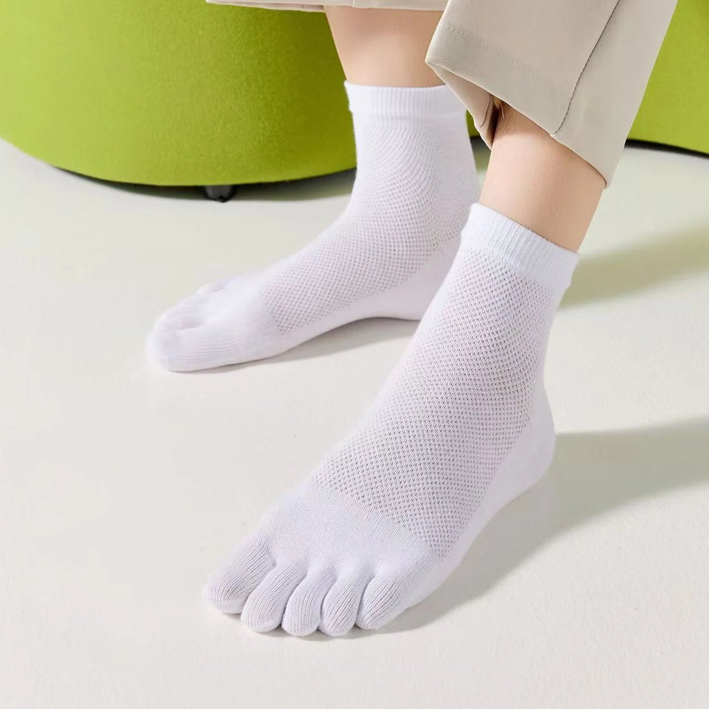 3/5 Pairs Men's Toe Socks Mid-Calf 100% Cotton Mesh Breathable Anti-bacterial Anti-odor Split Toe Socks for Daily & Sports
