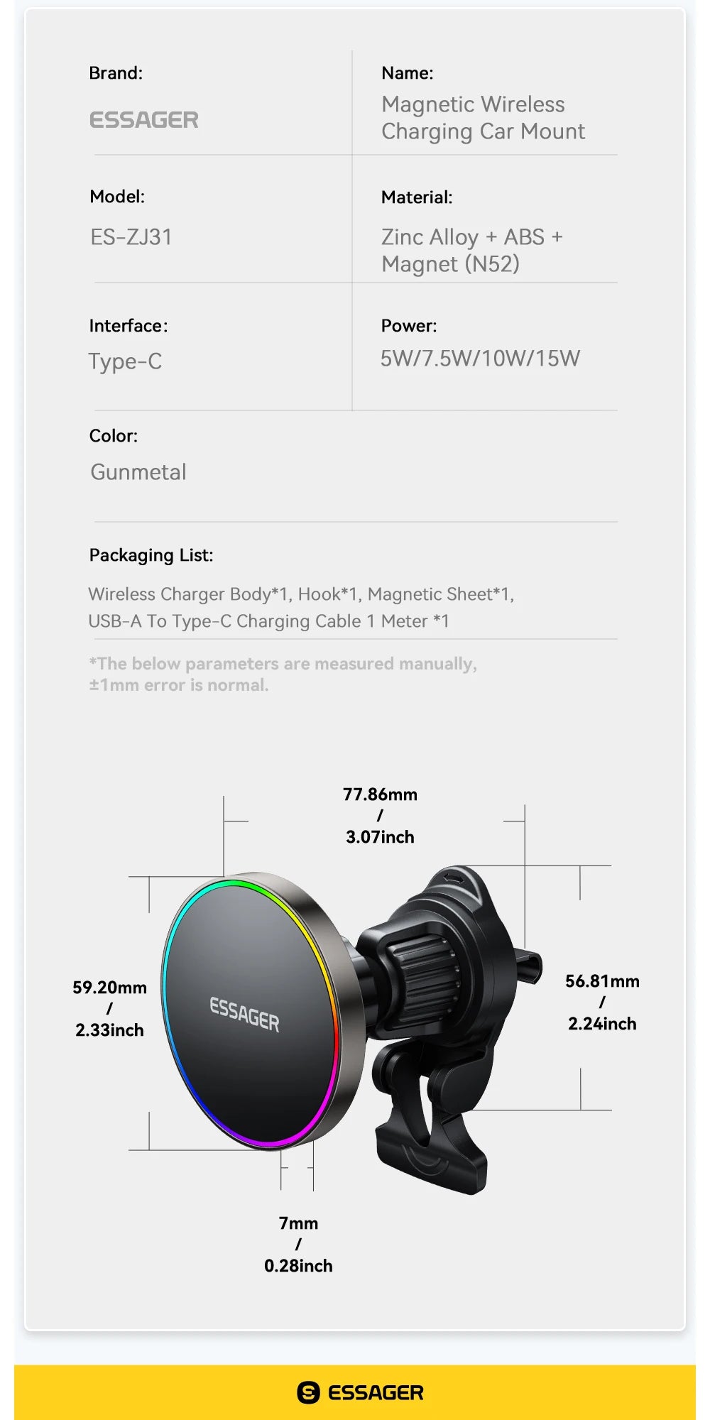 Essager 15W Car Charger Holder Adjustable 360 Degrees Fast Charging Magnetic Car Holder Wireless Charger For iPhone 16 15 14 Pro